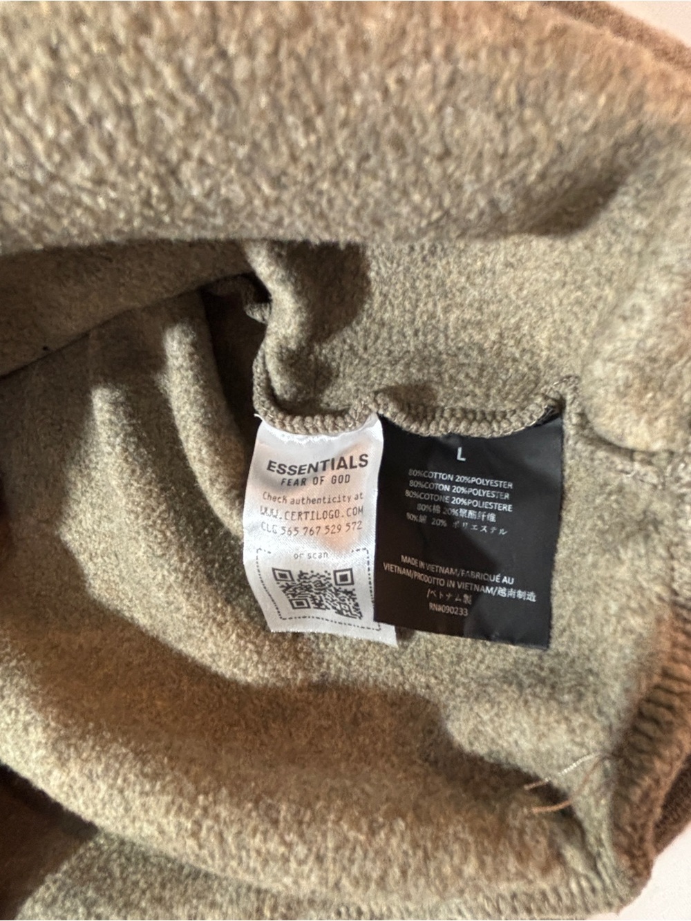 Fear of God Essentials Oversized Pullover Hoodie Taupe Size Large - Picture 7 of 7